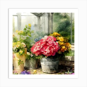 Watercolor Greenhouse Flowers 35 Art Print