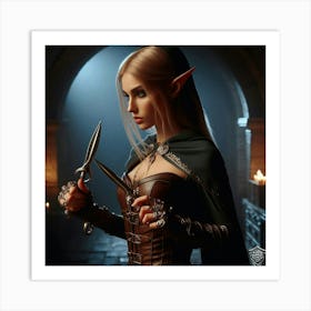 Elf Girl With Swords Art Print