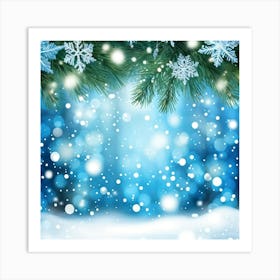 Abstract Winter Wonderland With A Closeup Of A Spruce Tree Branch Adorned With Snowflakes In The For (5) Art Print