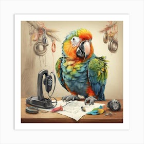 Parrot On The Desk Art Print