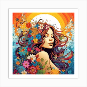 Maraclemente Hippie Woman Cartoonish Vibrant Colors Surrounded 1 Art Print