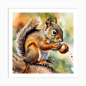 Squirrel Eating Acorn Art Print