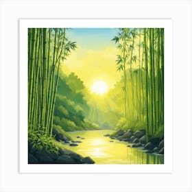 A Stream In A Bamboo Forest At Sun Rise Square Composition 201 Art Print