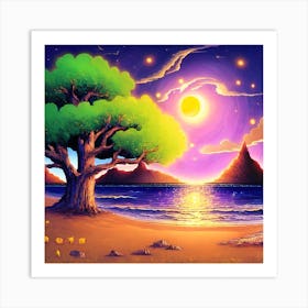 Tree At Night Art Print