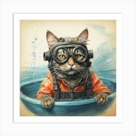 Scuba Cat 2 Art Print