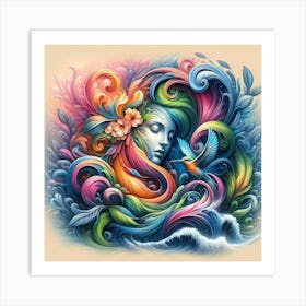 Woman With Colorful Hair Art Print