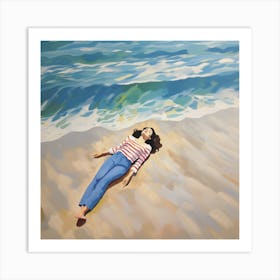 Girl Laying On The Beach Art Print