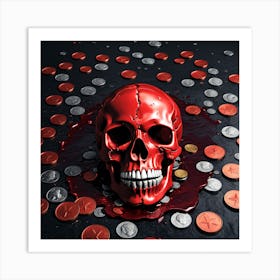 Red Skull With Coins Art Print