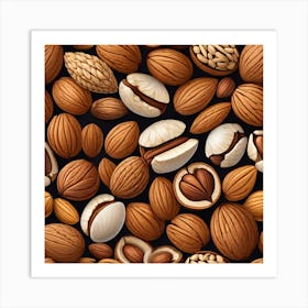 Almonds On A Black Background 4 Art Print