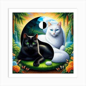 Yin Yang Cats 20 Art Print