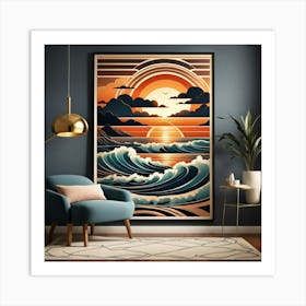 Sunset Ocean Waves Art Print