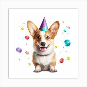 Birthday Corgi 1 Art Print