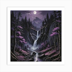 Waterfall At Night Art Print