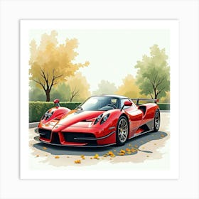 Pagani Zonda F Amidst A Lively Watercolor Setting, No Logos Art Print