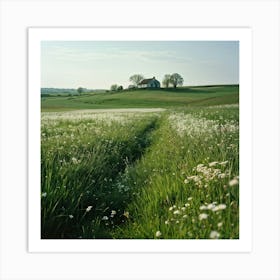 A Serene Countryside Scene In Spring A Sprawling Meadow Flushed With The Fresh Emerald Tinge Of Gra (6) Art Print