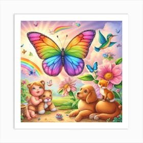 Baby, Schmetterlinge, multi color Art Print