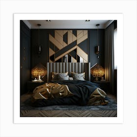 Black And Gold Bedroom Art Print