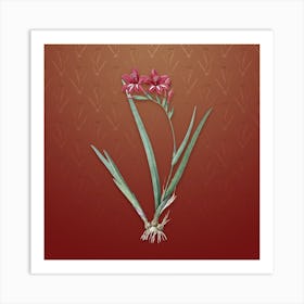 Vintage Gladiolus Cardinalis Botanical on Falu Red Pattern n.0201 Art Print