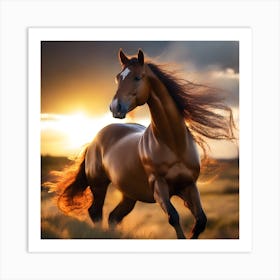 Horse Galloping At Sunset Art Print