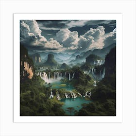 Waterfalls In The Mountains 2 Art Print