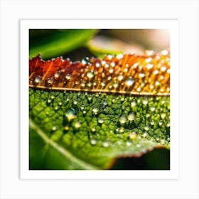 Close Up Of A Leaf With Water Droplets Art Print