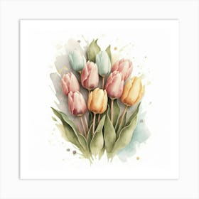 Watercolor Tulips 1 Art Print