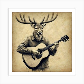 Deer With Guitar 2 Art Print