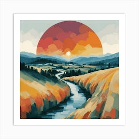 The wide, multi-colored array has circular shapes that create a picturesque landscape 14 Art Print