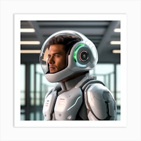 The Image Depicts A Alpha Male In A Stronger Futuristic Suit With A Digital Music Streaming Display 2 Art Print