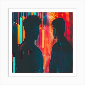 Two Men In Front Of A Neon Wall Art Print