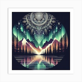 Boho art Silhouette of Northern lights 3 Art Print