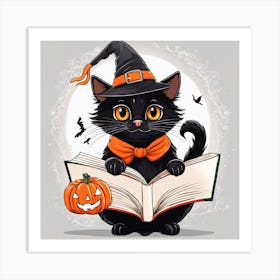 Cute Cat Halloween Pumpkin (58) Art Print