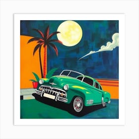 Vintage Car At Night Art Print