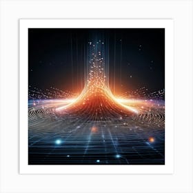 Abstract Vector Illustration Featuring A Dynamic Interplay Of Warped Glowing Dots Converging Into A (3) Art Print