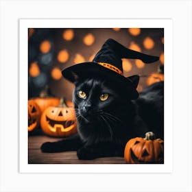 Black Halloween cat Art Print