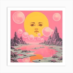 Risograph Style Surreal Scene, Vibrant Trippy Candy Colours 6 Art Print