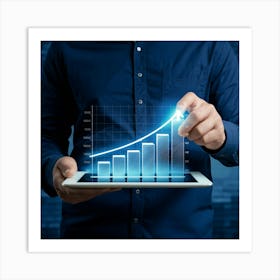 Man Holding Tablet With Graph Art Print