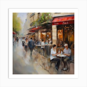 Paris Cafes.City of Paris. Cafes. Passersby, sidewalks. Oil colours.11 Art Print