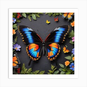 Butterfly With Flowers 1 Art Print