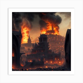 Old medieval sity on fire Art Print