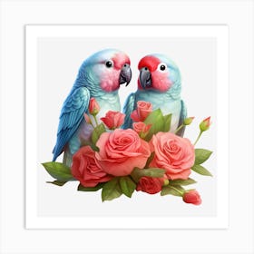 Couple Of Parrots With Roses 6 Art Print