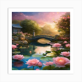 Pink Lotus Bridge Art Print