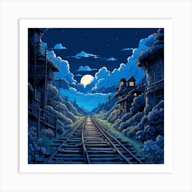 Train Tracks At Night Art Print