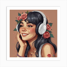 Girl With Headphones Art Print