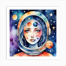 Watercolor Girl In Space Art Print