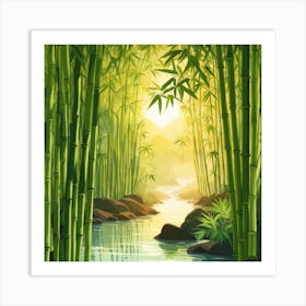 A Stream In A Bamboo Forest At Sun Rise Square Composition 334 Art Print