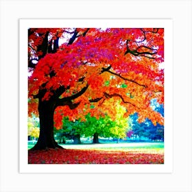 Anecdote Of An Autumnal Oak Tree Bathed In Brilliant Violet Hues In A Mid September Setting Leaves Art Print