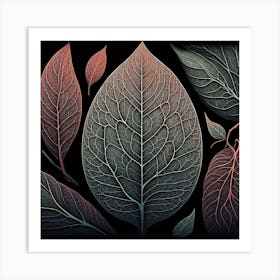 Leaves On A Black Background Art Print