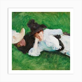 Two Women Laying In The Grass Art Print