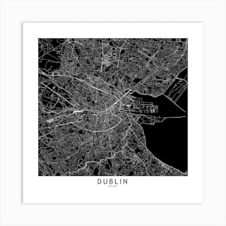 Dublin Black And White Map Square Art Print